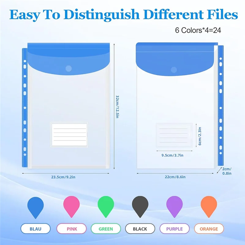 XB-For School Home Office Binder Pockets-24-Pack 11-Hole Design, Expandable With Snap Button& Label