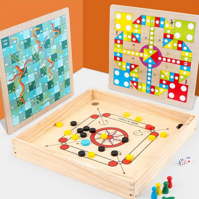 Board Game Set Classic Strike Wooden Game With Coin Educational Smooth Surfaces Family Board Game For Friends & Lovers