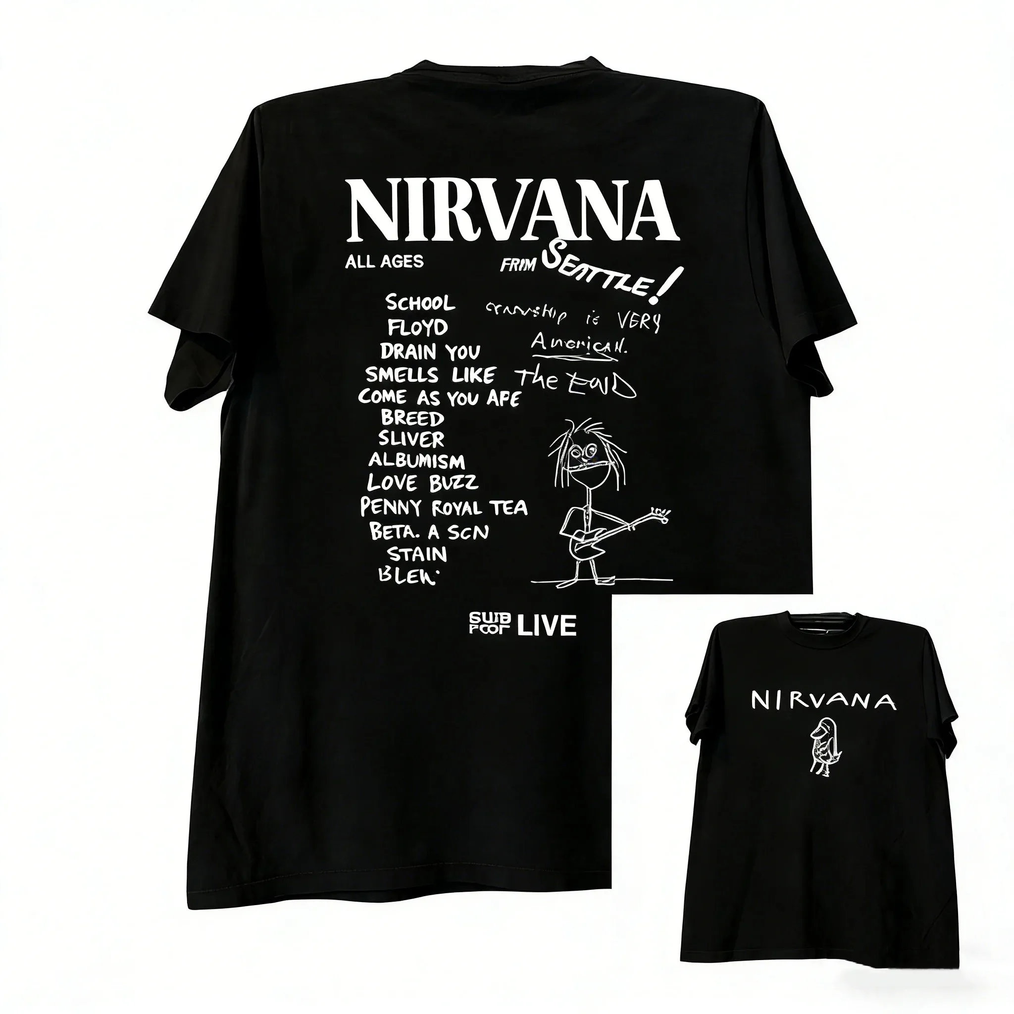 2026 Nirvana Band Men's and Women's Short Sleeved T-shirt Vintage College Style American Graffiti High Street Short Sleeve