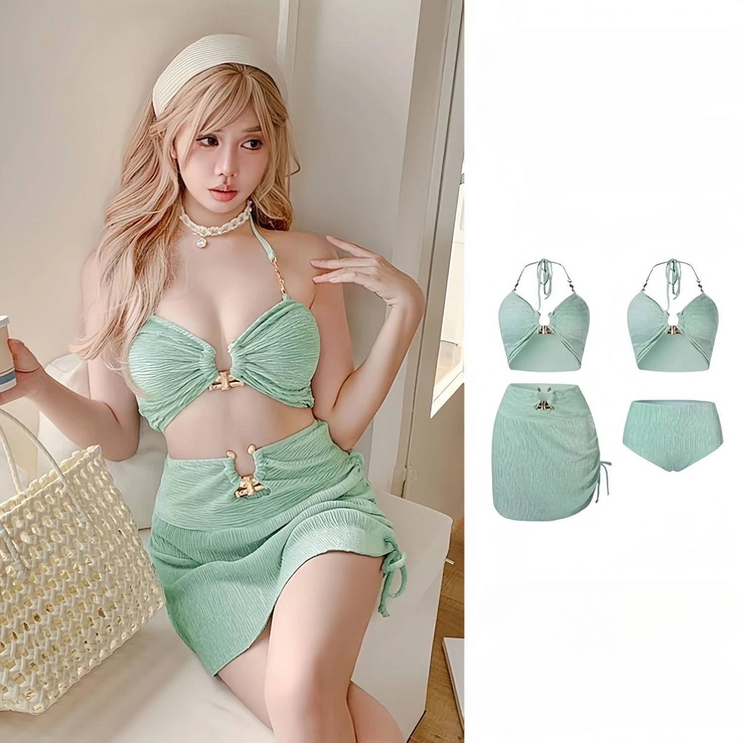 

Sexy Summer Monokini Bikini Set Two Piece Swimsuit for Women High Waisted Halter Neck Push Up Bohemian Holiday Print