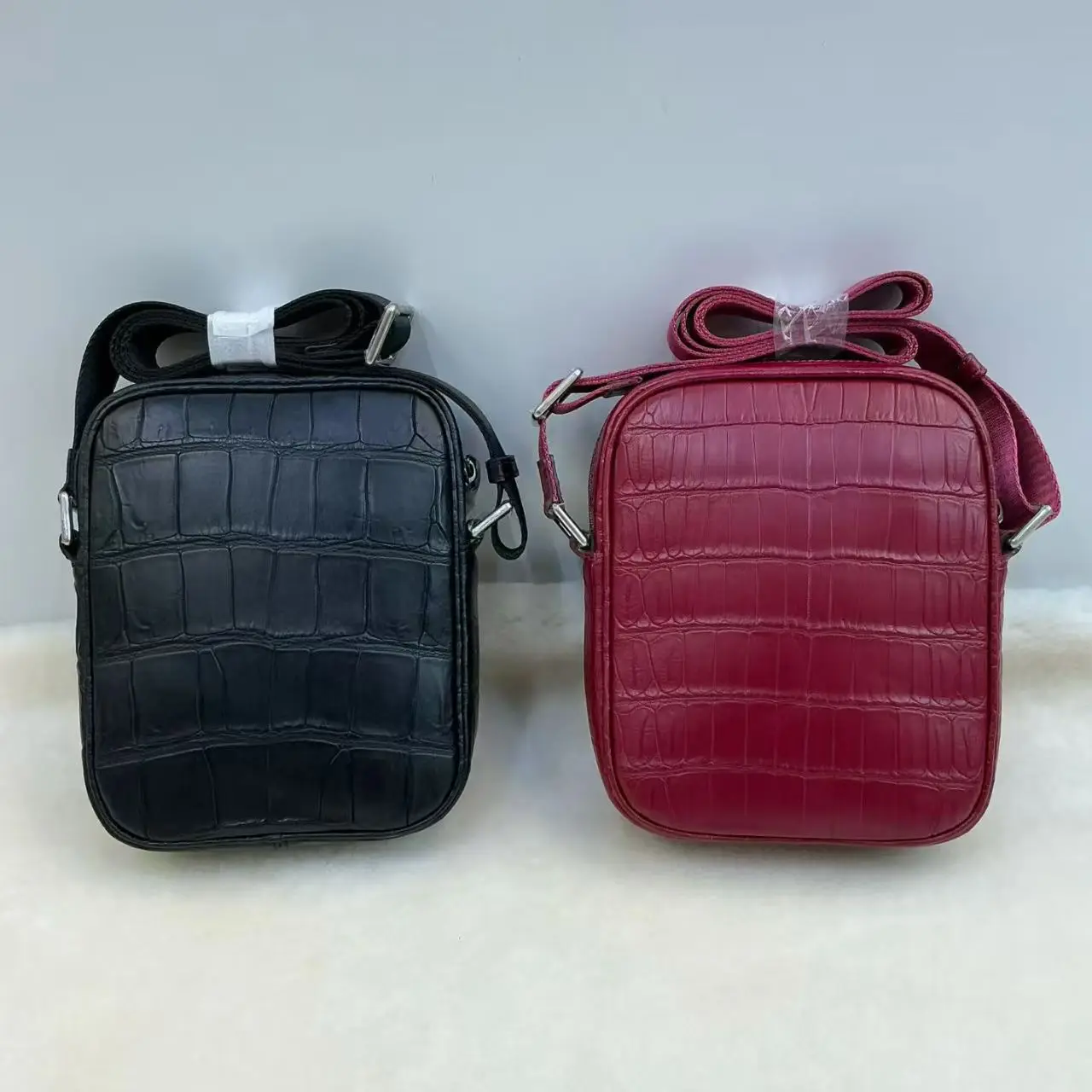 High End Quality Genuine/Real 100% crocodile skin men cross body bag small size waist/shoulder men bag red black color
