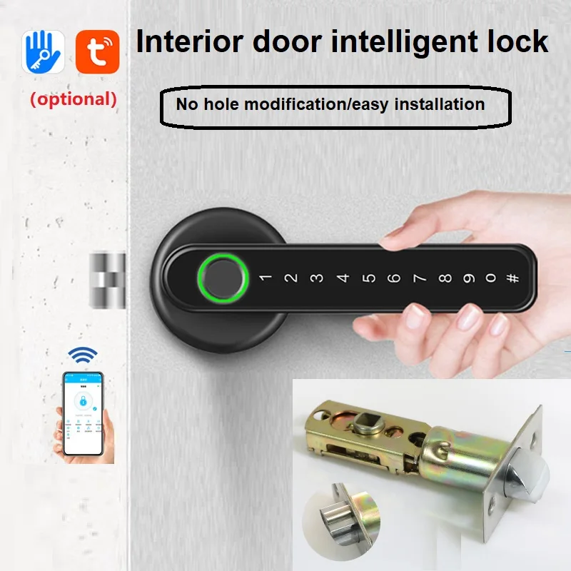 Tuya Smart Life APP remote control smart fingerprint biometric password lock indoor wooden metal door smart lock