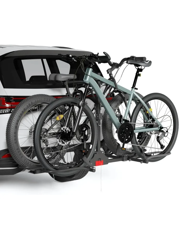 

Умная наклонная складная автомобильная стойка для 2 велосипедов для стандартных и толстых шин, крепление для сцепного устройства, емкость 200 фунтов