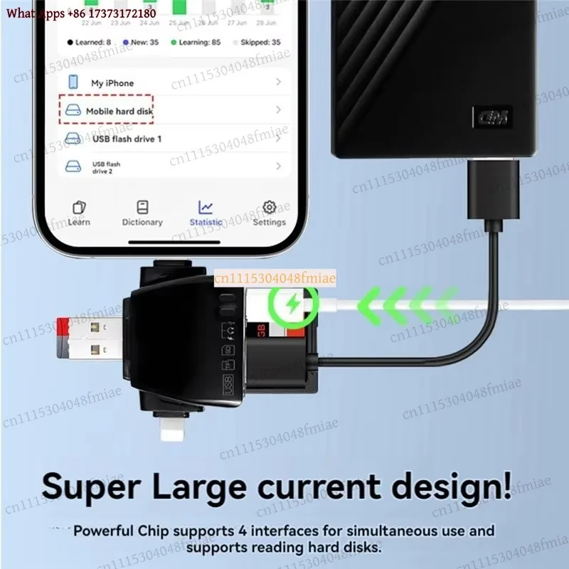 7 in 1 Multi-Function Card Reader Phone PC Adapter SD TF USB Type-C U Disk Universal Black