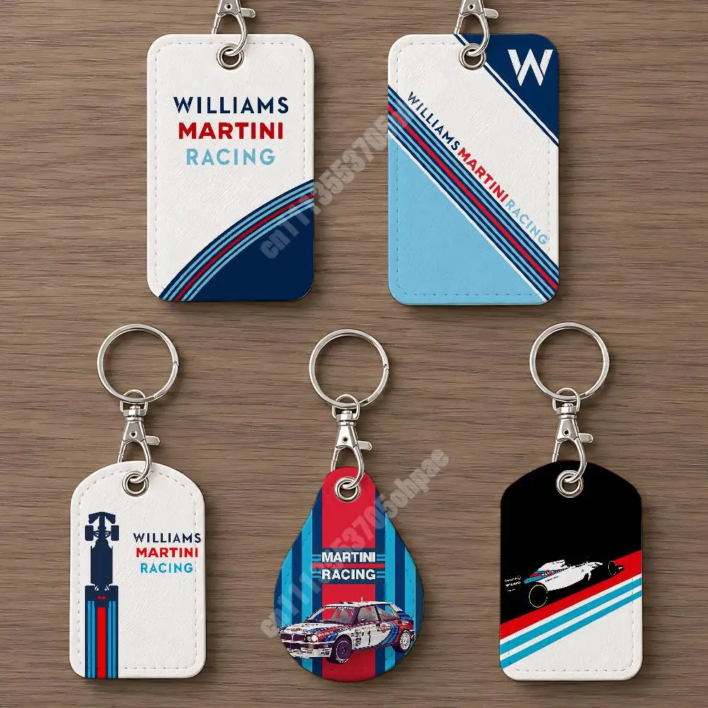 M-Martini-S Racing Livery Stripes Leather Keychain Card Holder for Airtag & ID Cards Business Bag Charm