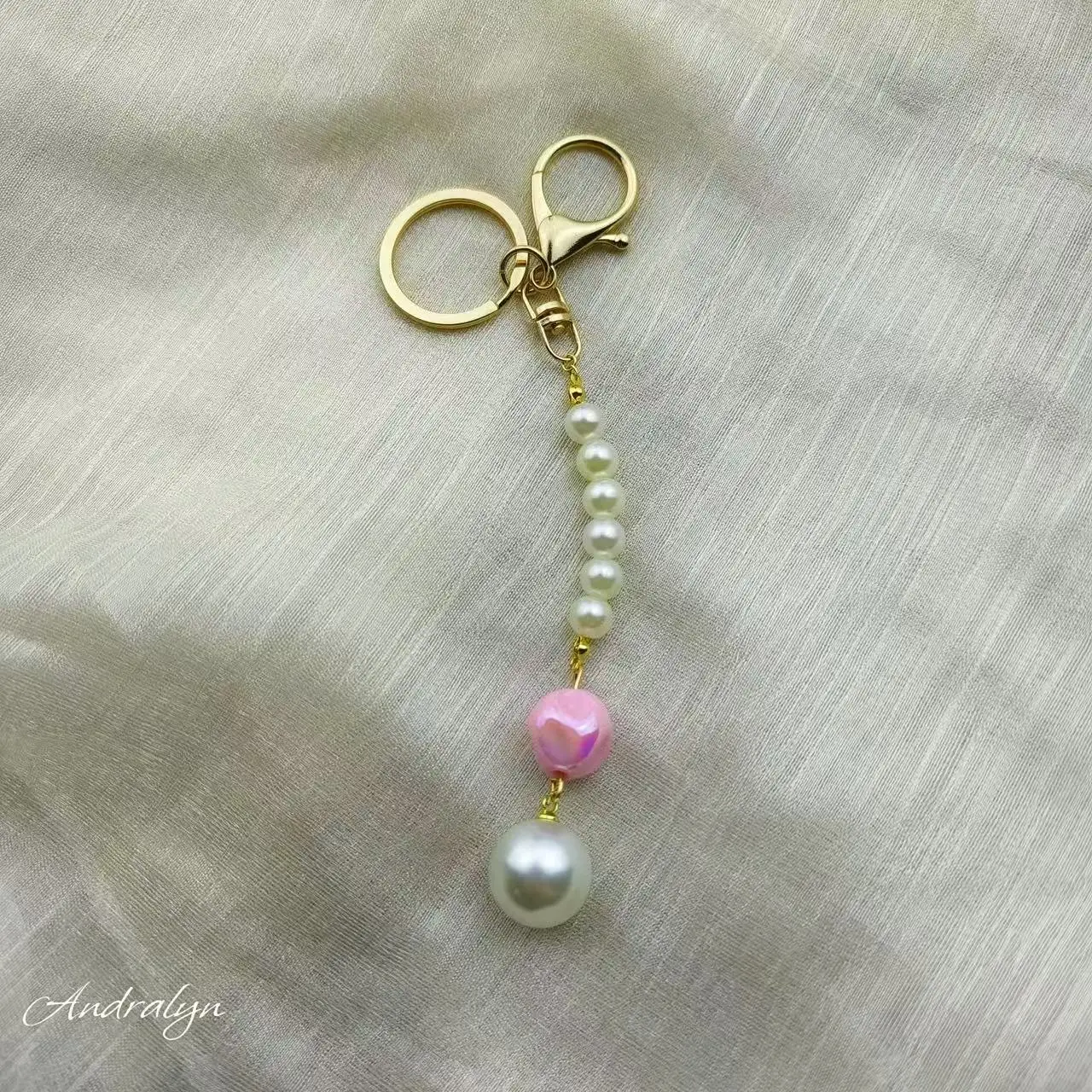 Andralyn Y2K Creative Pearl Keychain Elegant Cute  Pendant Simple color key ring for girl gift Phone bag Hangings