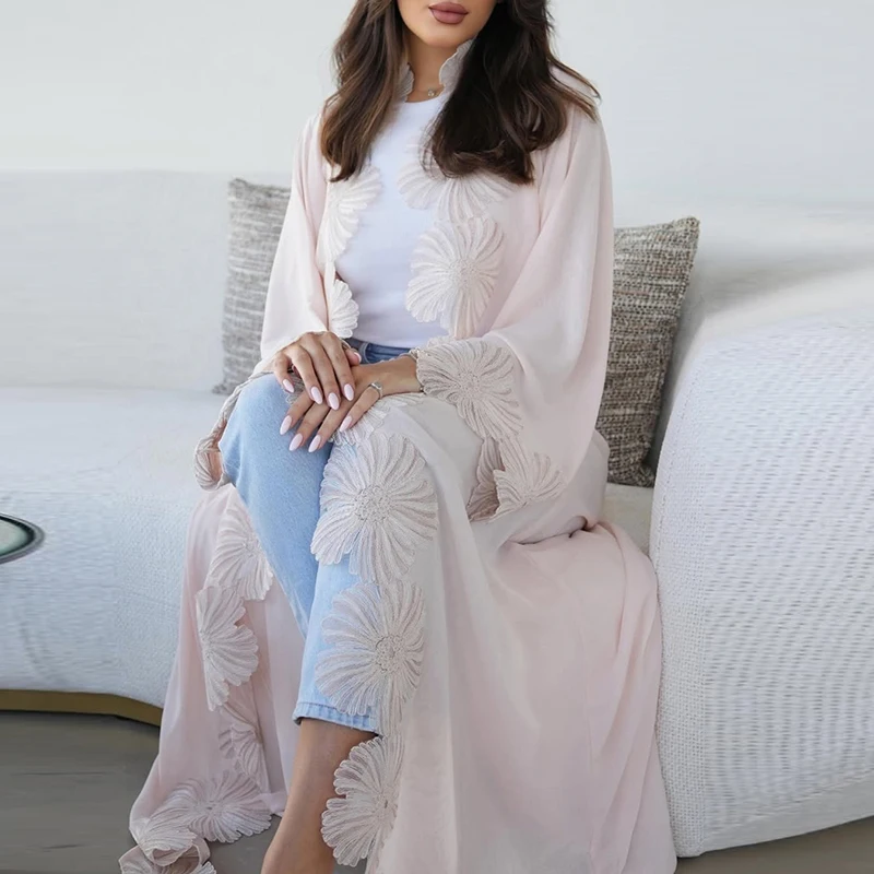 

Women's Elegant V-neck Long Sleeved Commuting Jacket New Casual Solid Color Party Coats Flower Patchwork Autumn Winter Cardigan