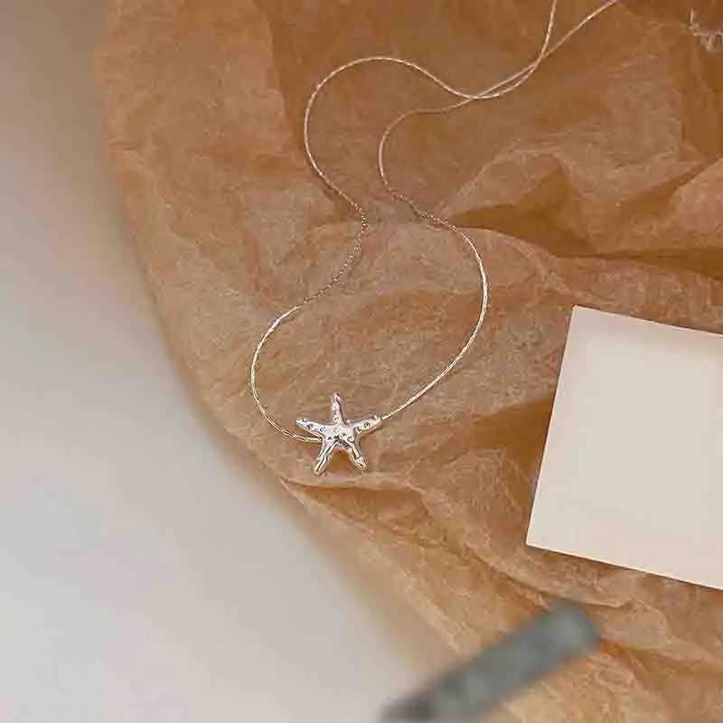 PANJBJ 925 Sterling Silver Starfish Choker Necklace For Women Pendant Sweet Romantic Minimalism Ins Jewelry Gift Dropshipping