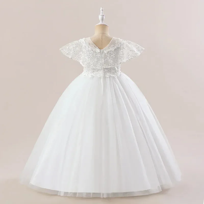 

COSda@Wedding Dresses For Children Fluffy Baby Girl Clothing White Children'S Princess Dress Elegant Embroider Kids Party Costum