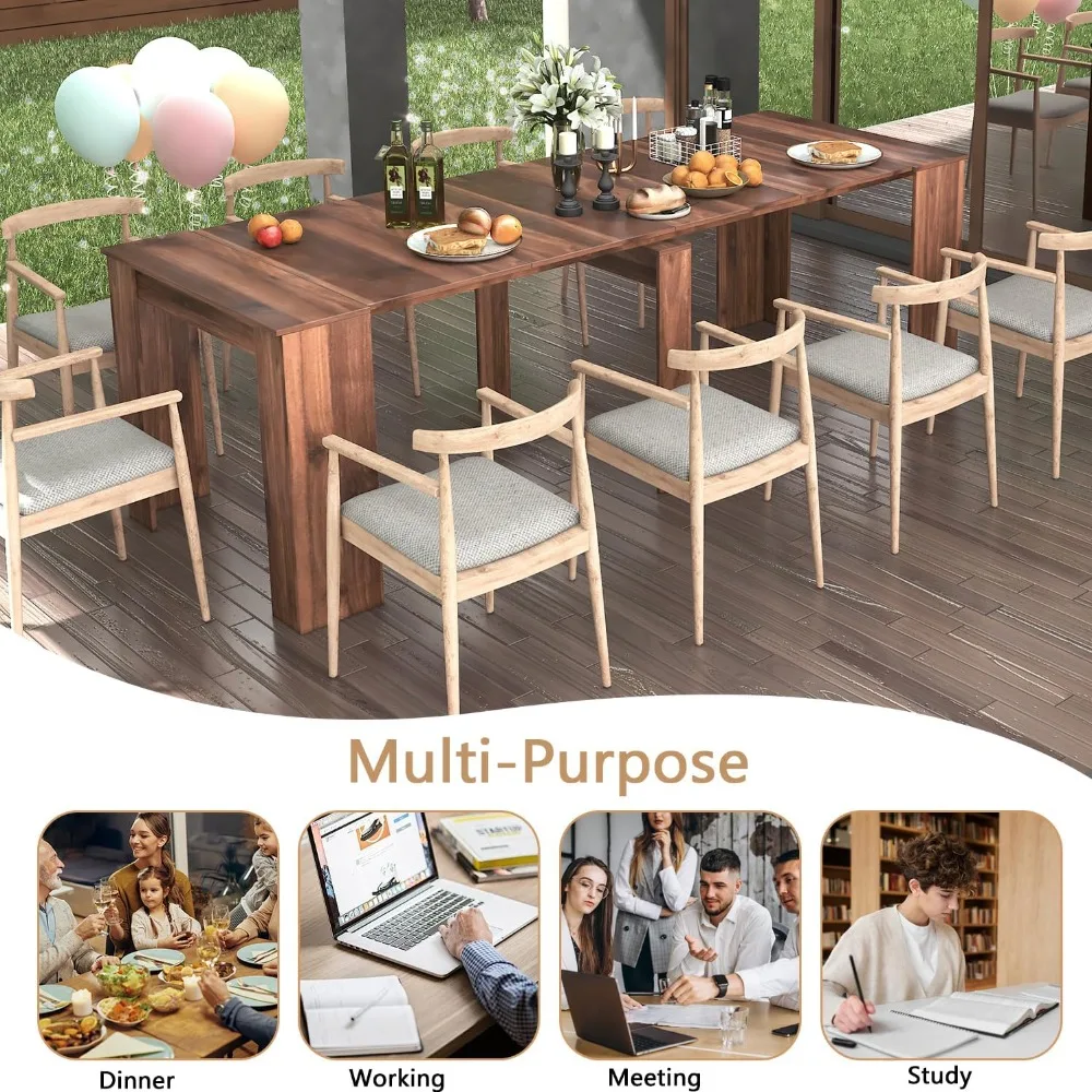 طاولة غرفة طعام قابلة للتمديد، طاولة طعام كبيرة قابلة للتمديد 20-118 تتسع لـ 6 8 10 12 شخصًا، مستطيلة من خشب الجوز الحديث #6