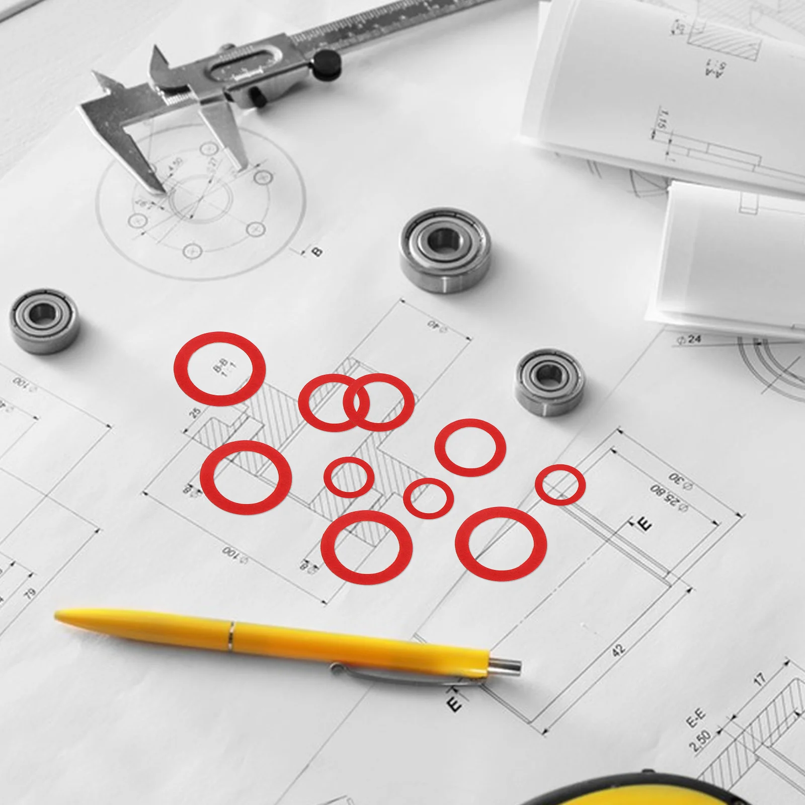 

600Pcs Steel Paper Fiber Flat Washer Kit Red Insulating Washer Set Assorted Sealing Flat Washers for Mechanical Electrical Use