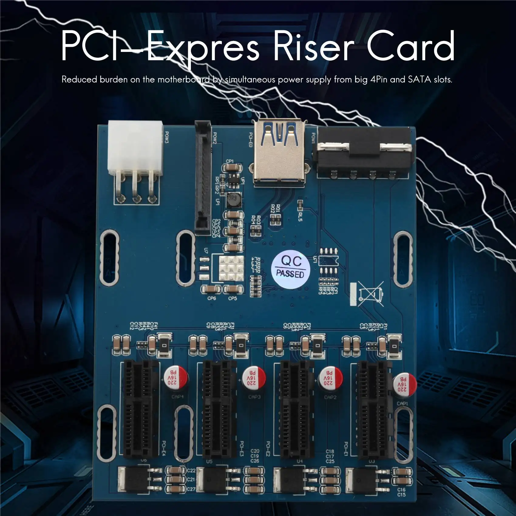 Imagem -02 - Pci-e 1x Kit de Expansão a 4slots Switch Multiplicador Hub Riser Card Adapter Cabo Usb 3.0 Módulos de Mineração Pcie