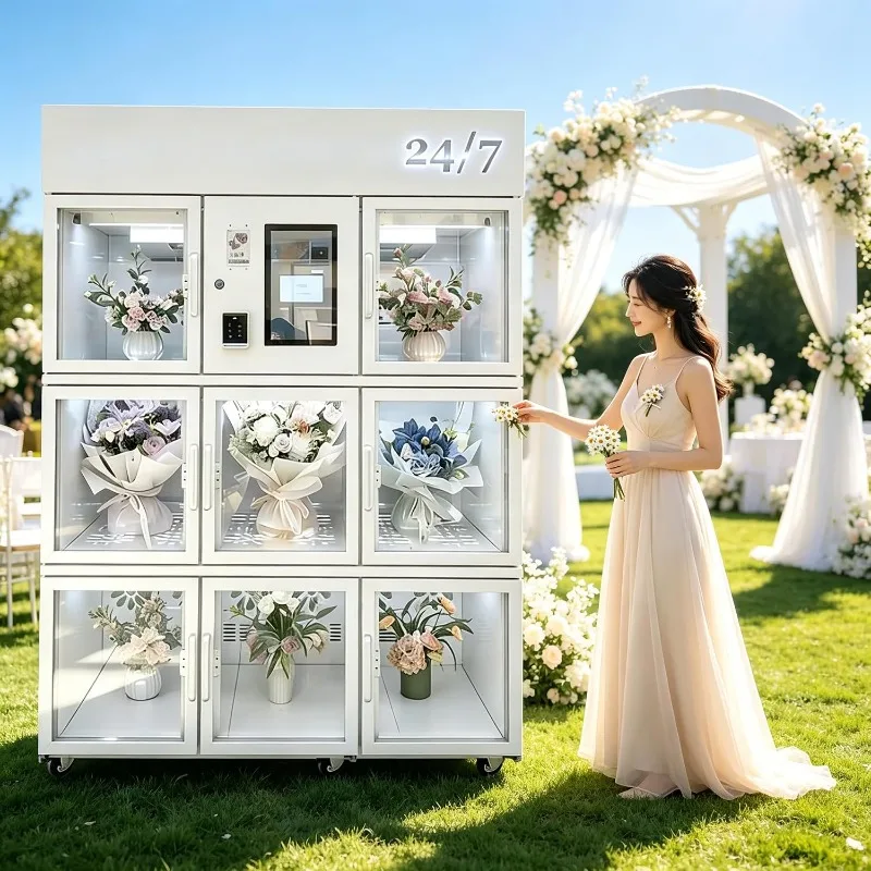 Customized Smart AI Flower Vending Machine Refrigerated Fresh Bouquet Dispenser Automatic Rose Tulip Floral Kiosk