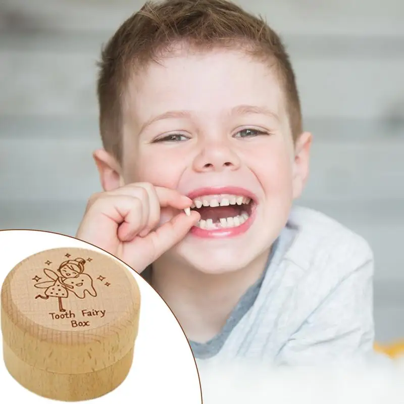 Baby Tooth Box Wooden Dropped Tooth Keepsake Storage Box Cute Carved Teeth Container Storage Box Gift Fairy Gifts Tooth Saver