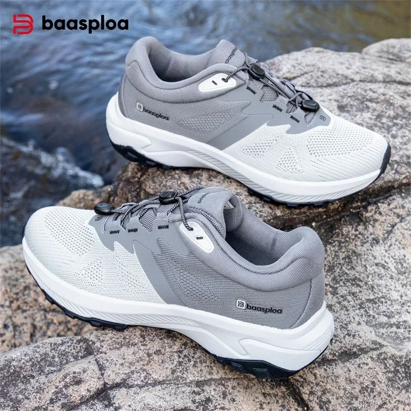 

Baasploa Men Hiking Sneakers 2025 Summer Breathable Comfort Soft Outdoor Shoes New Solid Walking Shoes Anti Slip Wear-resistant