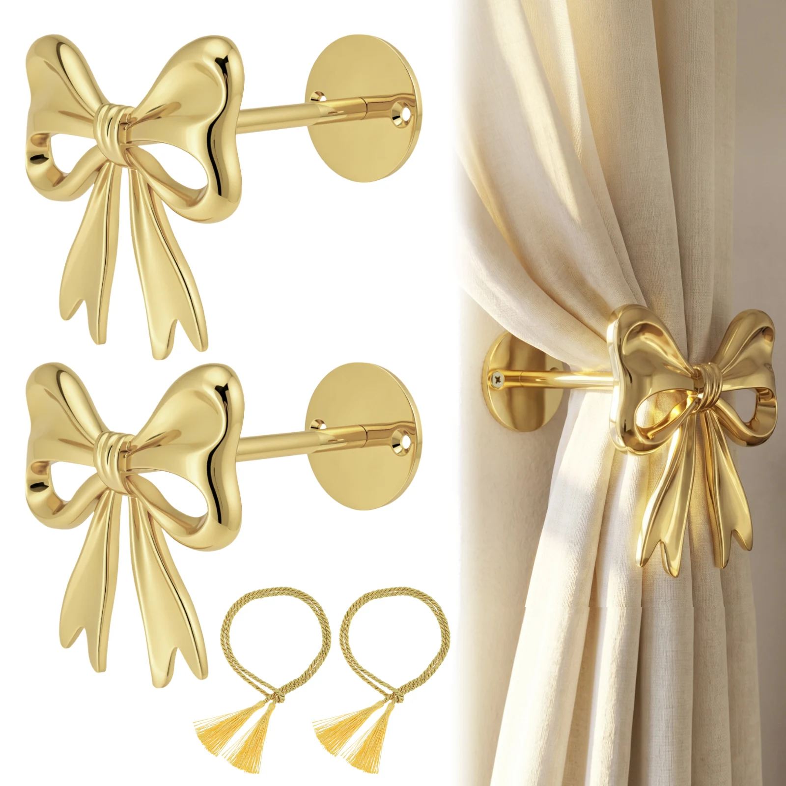 2 Sets Curtain Holdbacks Holder Wall Hanger for Drapes Window Home Decoration Metal Curtain Hooks Install Rods Curtain Tiebacks