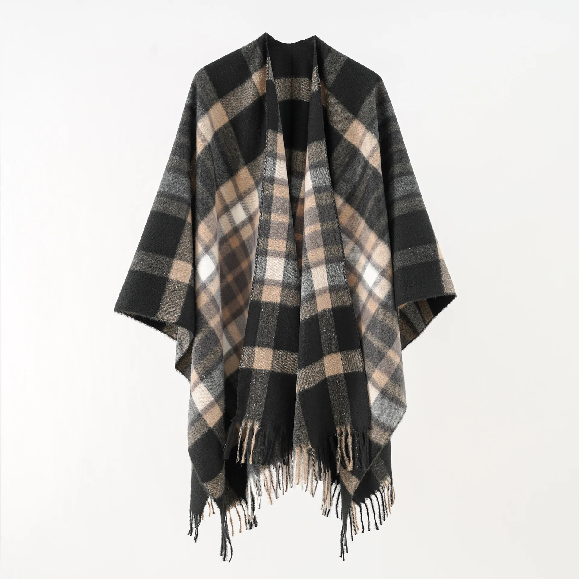 

2024 New Fashion Winter Warm Plaid Ponchos And Capes For Women Oversized Shawls and Wraps Cashmere Pashmina Female Bufanda Mujer