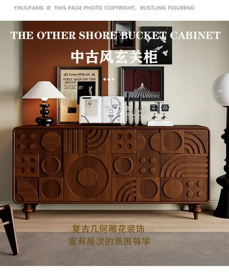 

Vintage Engraving Shoe Cabinet Nordic Home-Entry Mid-Ancient Style Storage Cabinet
