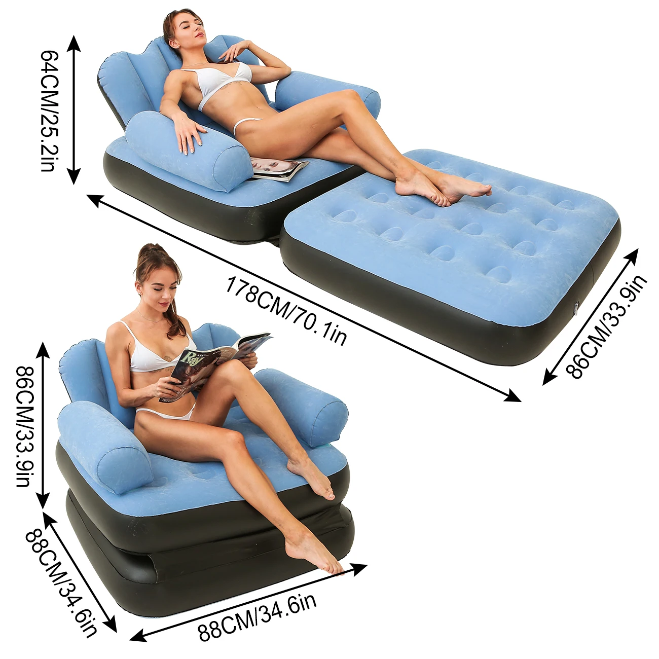 1PC Light Blue & Coffee Inflatable 5-in-1 Sofa – Soft and Comfortable for Home, Garden, and Outdoor Use image 5