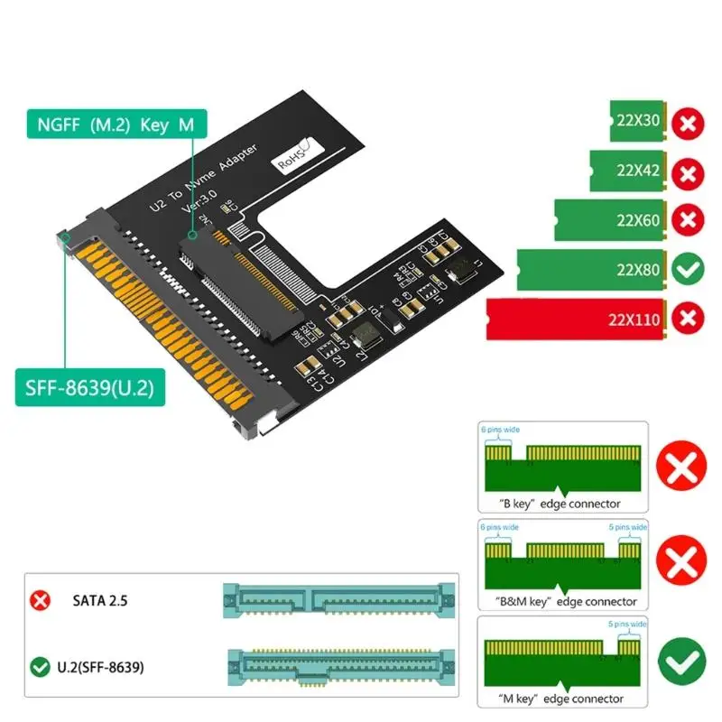 652F Aluminum U.2 SFF 8639 to NVMe Adapter Case Enclosure Efficient Heat Dissipation Protections for PC Laptop Integration