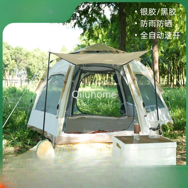 Tent Outdoor Automatic Folding Camping Beach Quickly Open 3-4 People Hexagonal Camping Thickened Rain-Proof