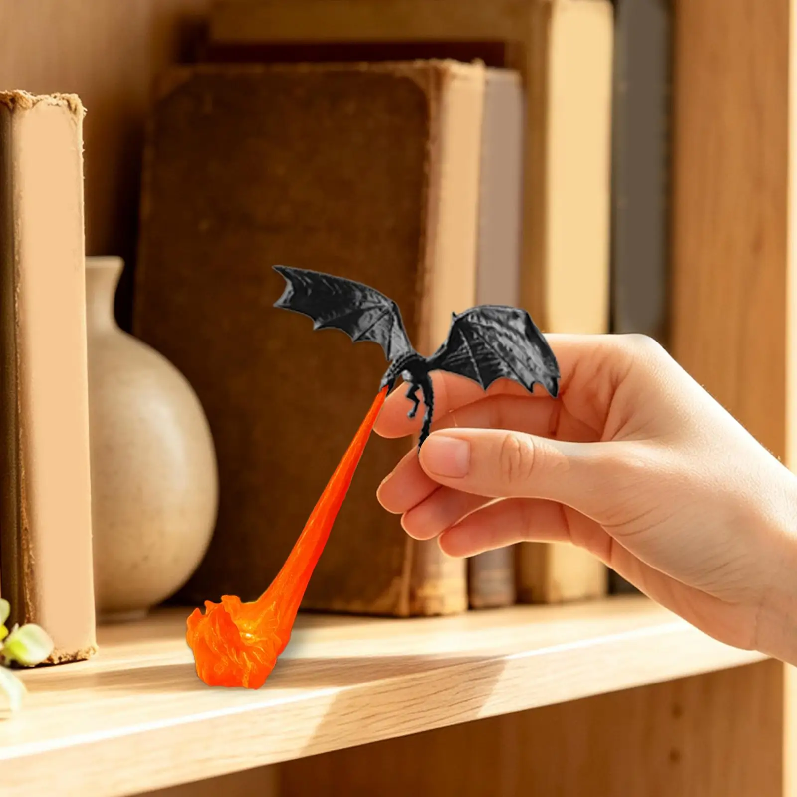 3D Printed Fire Breathing Dragon Bookshelf Corner Light Fantasy Bookshelf Decor Flying Dragon With Light Halloween Ornament