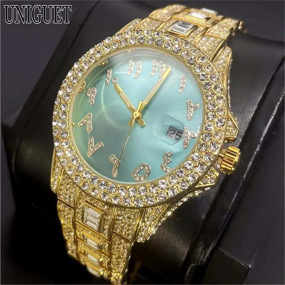 Fashion Iced Watch For Mens Luxury Automatic Date Stainless Steel Wristwatch Hip Hop Diamond Jewelry Quartz Watches Male Reloj