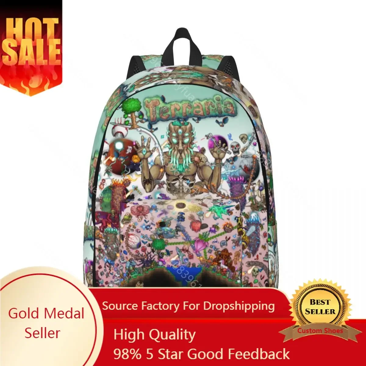 

Terrarias Game Backpack Abstract Monster Animal Cool Backpacks Teen Camping Pattern High School Bags Colorful Rucksack