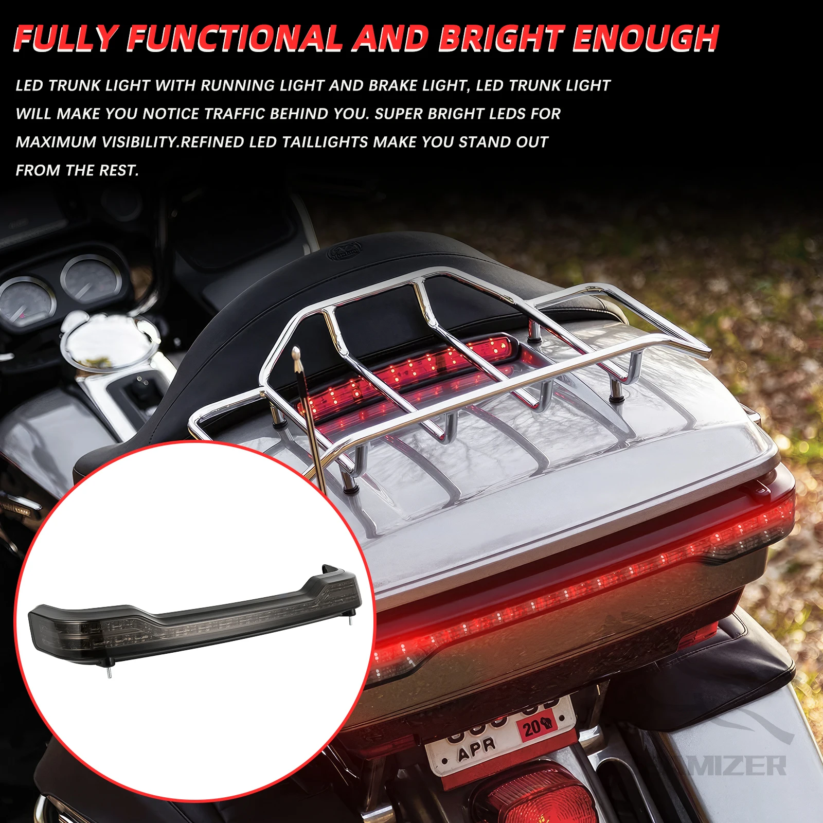 

Motorcycle Tour-Pak King Rear LED Light Tour Pack Brake Turn Signals Tail Lamp For Harley Touring Road Electra Glide Ultra 2014