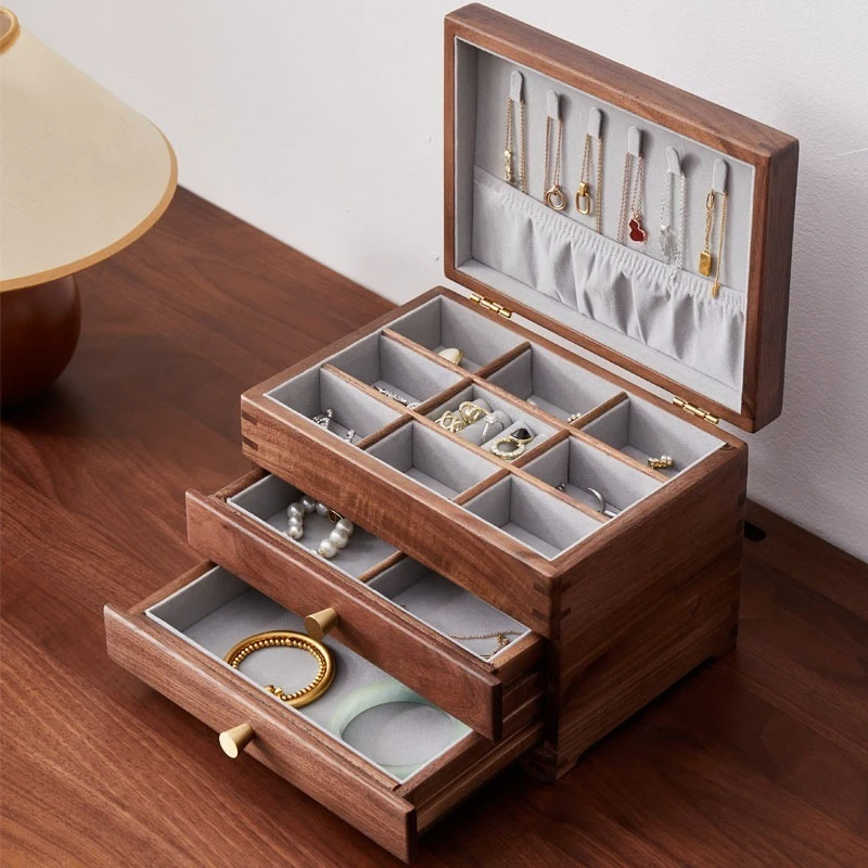 

Solid Wood Jewellery Storage Box Large Necklace Bracelet Cases Retro Jewelry Organizer box Aesthetic Ring Earrings Display Case