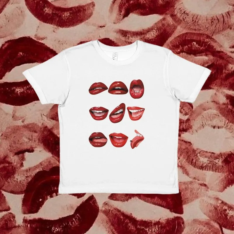 

Summer Lip Collage love Print Y2K SloganT-Shirt Men Women Fashion Hip Hop Streetwear Harajuku Short Sleeve Plus Size T Shirt