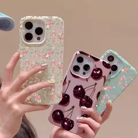 Small Floral Cherry Leather PU Silicone Case For Xiaomi Mi 15T Pro 14T 15 Ultra POCO X7 X6 X5 Pro F7 F6 F5 X3 GT M4 M6 M7 X4 NFC