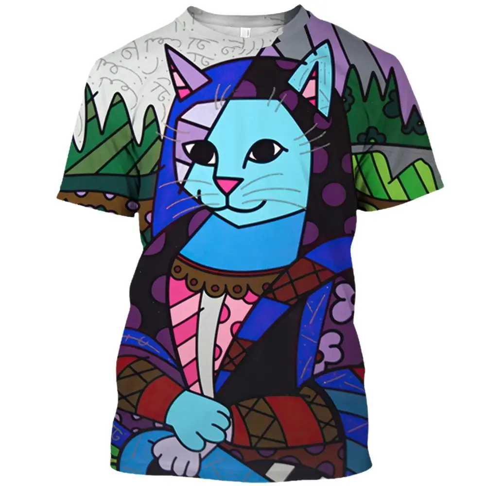 

Летние модные футболки с рисунком кота и рисунком, индивидуальные повседневные мужские забавные уличные футболки с круглым вырезом и короткими рукавами с принтом животных