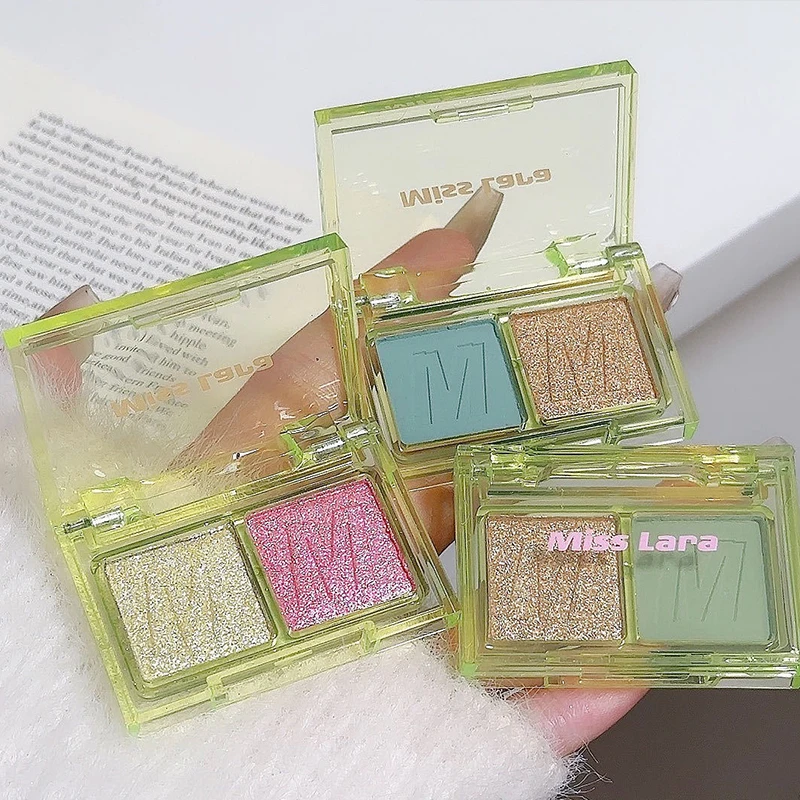 Two Color Eye Shadow Plate Pearlescent Matte Beginner Small Portable Pure Mint Green Cut Eye Makeup Summer Cosmetics