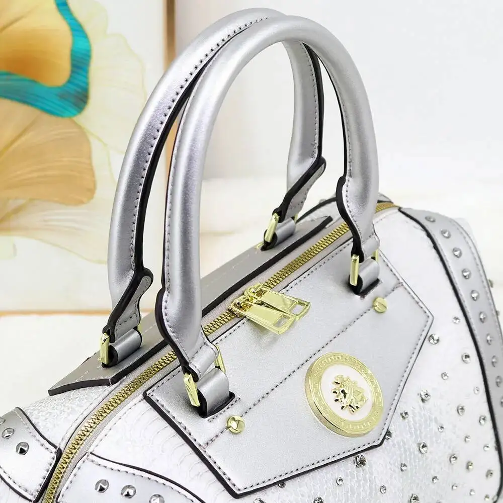 New Arrival Snake Pattern Boston Women's Bag Motorcycle Style Rivet Diamond Large Capacity Top Handbag Can Cross-body Shoulder