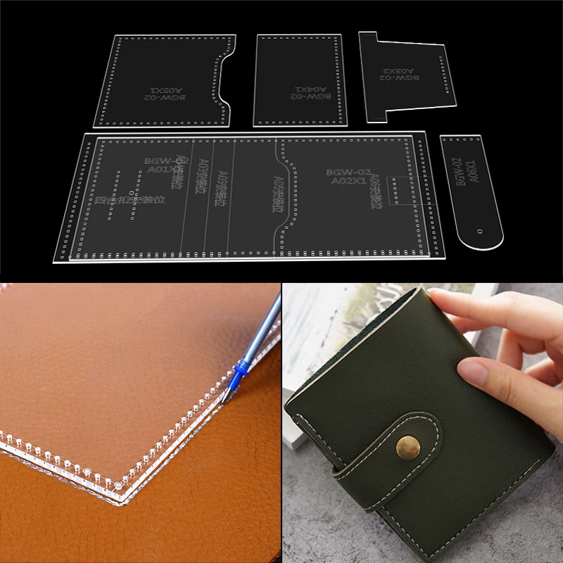 YOMDID Short Wallet Leather Template DIY Handcraft Leather Making Acrylic Stencil Wallets Handmade Leathercraft Mold Durable