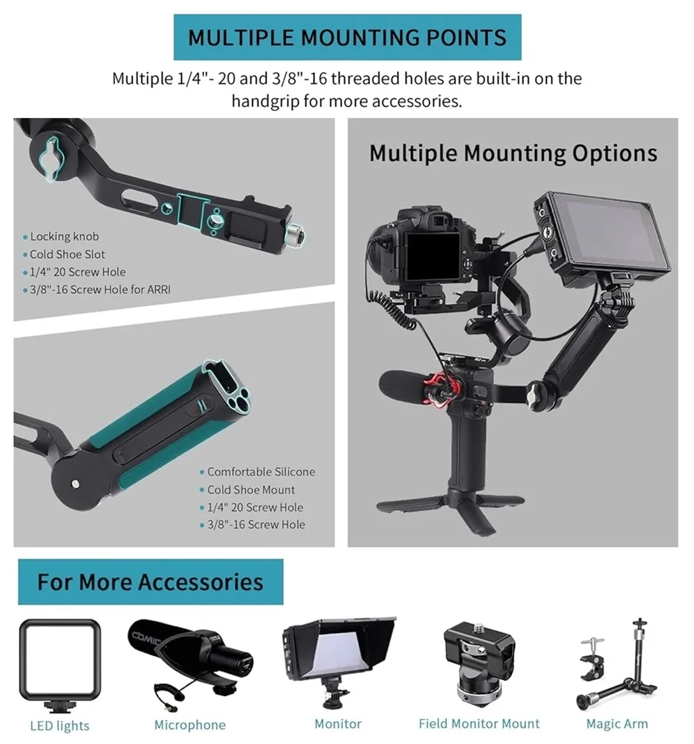 Soporte de empuñadura Compatible con DJI RS4/RS4 Pro y Mini/RS3/RS3 Pro y Mini /RS2 /RSC2 Estabilizador de cardán Ronin para disparos de ángulo bajo