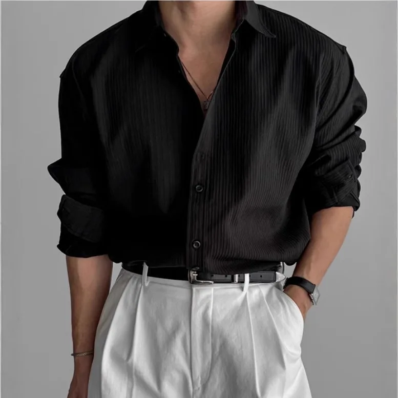 2026 Men's High-quality Business Casual Shirts High-end Texture Solid-color Shirts Breathable  Loose Long-sleeved Shirts Spring