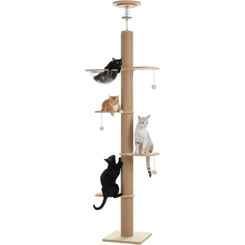 

PETEPELA Floor to Ceiling Cat Tree, Adjustable Height(79-103'') Solid Wooden Tall Cat Tower for Indoor Cats with Sisal Scratchin