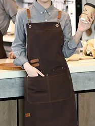 Waterproof and oil-proof household kitchen for men and women fashion bib work clothes resistant to dirt apron coffee color