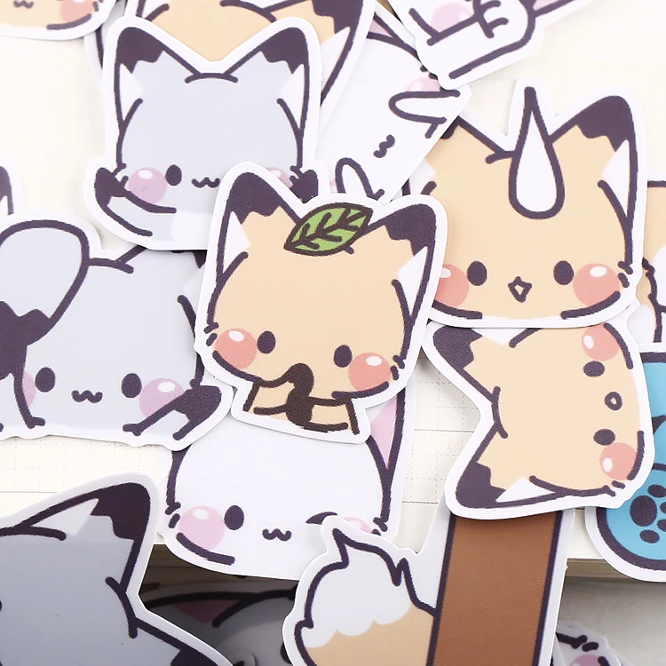 40PCS kawai  little fox head cute hand book  sticker package material hand book mobile phone animal children\'s decoration