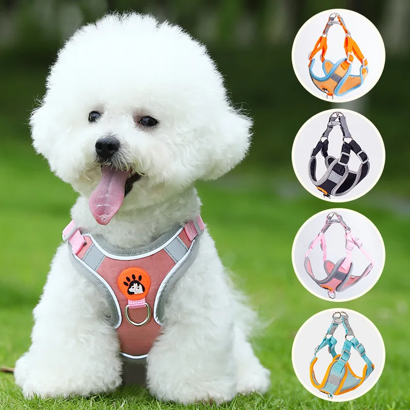 Dog explosion-proof chest harness, reflective safety at night, suede fabric with D-ring, suitable for small and medium-sized dog
