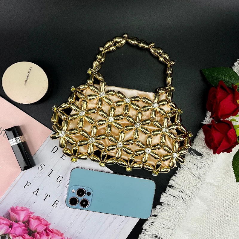 Heavy Industry Exquisite Handmade Imitation Pearl Brilliance Diamond Bead Weaving Bag Banquet Bag Mobile Phone Bag