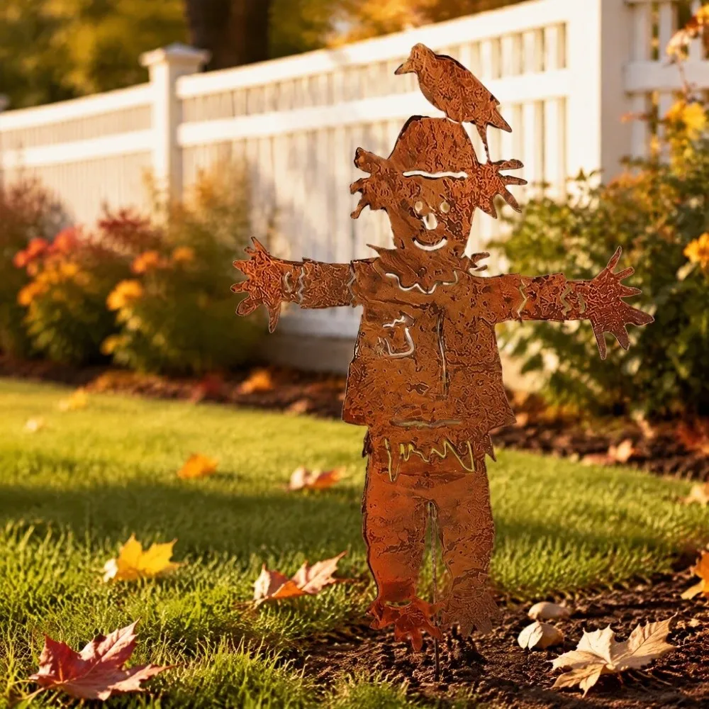 Rustic Iron Scarecrow Garden Stake With Stake Rusty Scarecrow Lawn Ornament Flat Design 16 Inch Scarecrow Yard Sign Fall Harvest