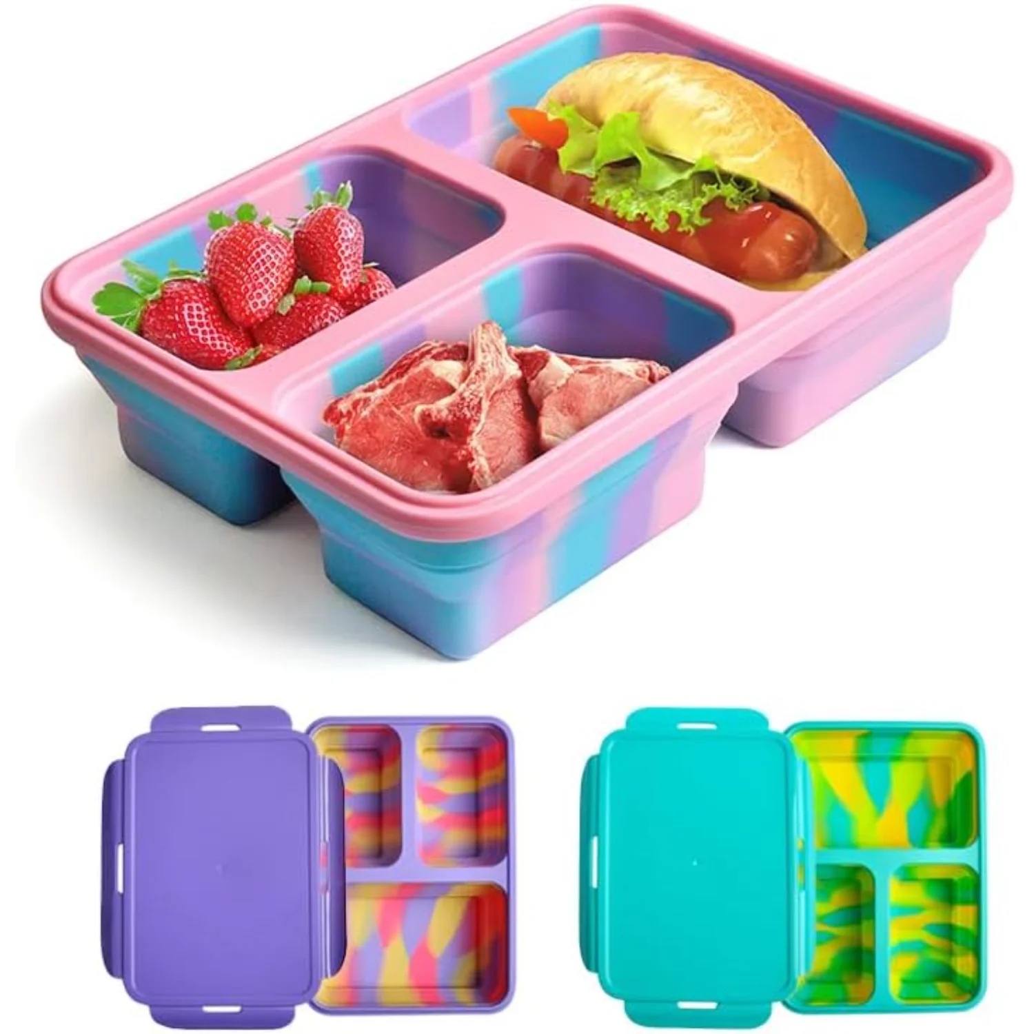 Collapsible Food  Containers Foldable Silicone Lunch Containers with  Microwave and Dishwasher Safe.  pack.