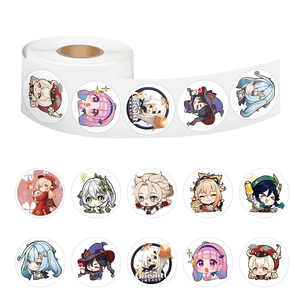 500pcs/Roll Anime Game Genshin Impact Stickers Cute ACGN Role Sealing Sticker DIY Phone Helmet Kawaii Decoration Decals Toy Gift