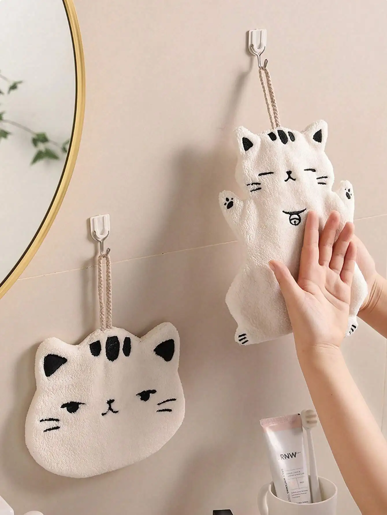 1 قطعة الصوف المرجاني ماصة لطيف القط تصميم معلقة منشفة اليد مناسبة للحمام والمطبخ غير تساقط منشفة صغيرة ل هان