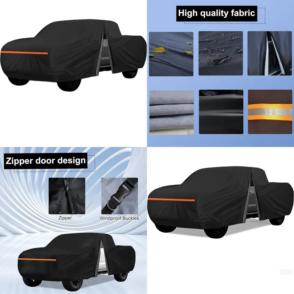 غطاء سيارة عالمي مقاوم للماء والشمس 420D مع سحاب باب للشاحنات المدمجة، طول 16.4-18 قدم #1