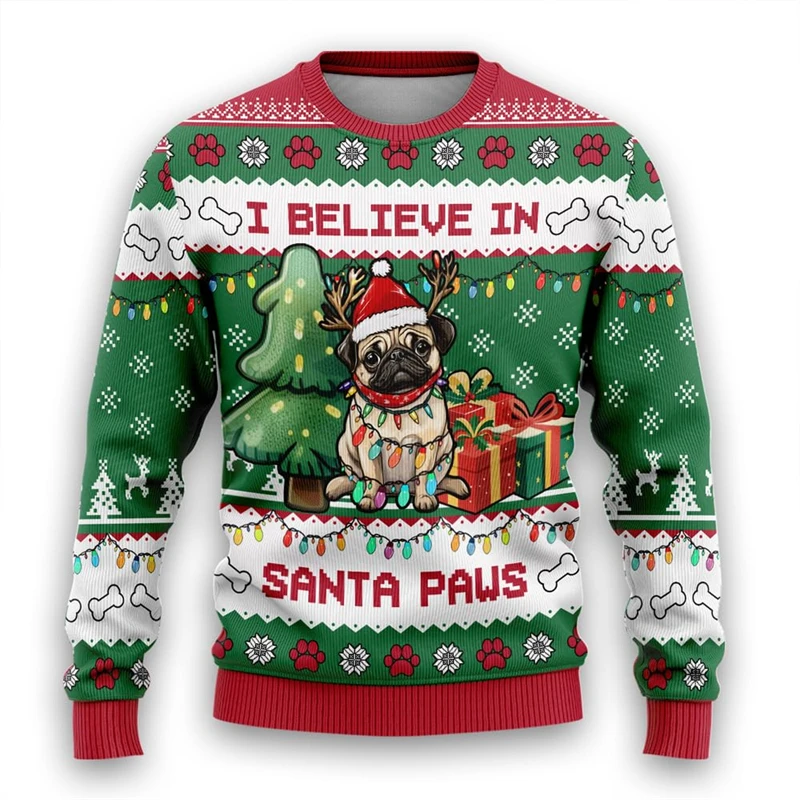 17 Dog Designs Graphic Sweatshirts Cute Dog Paw Ugly Christmas Sweater Shih Tzu Boston Terrier Pullovers Kawaii Women Tracksuit