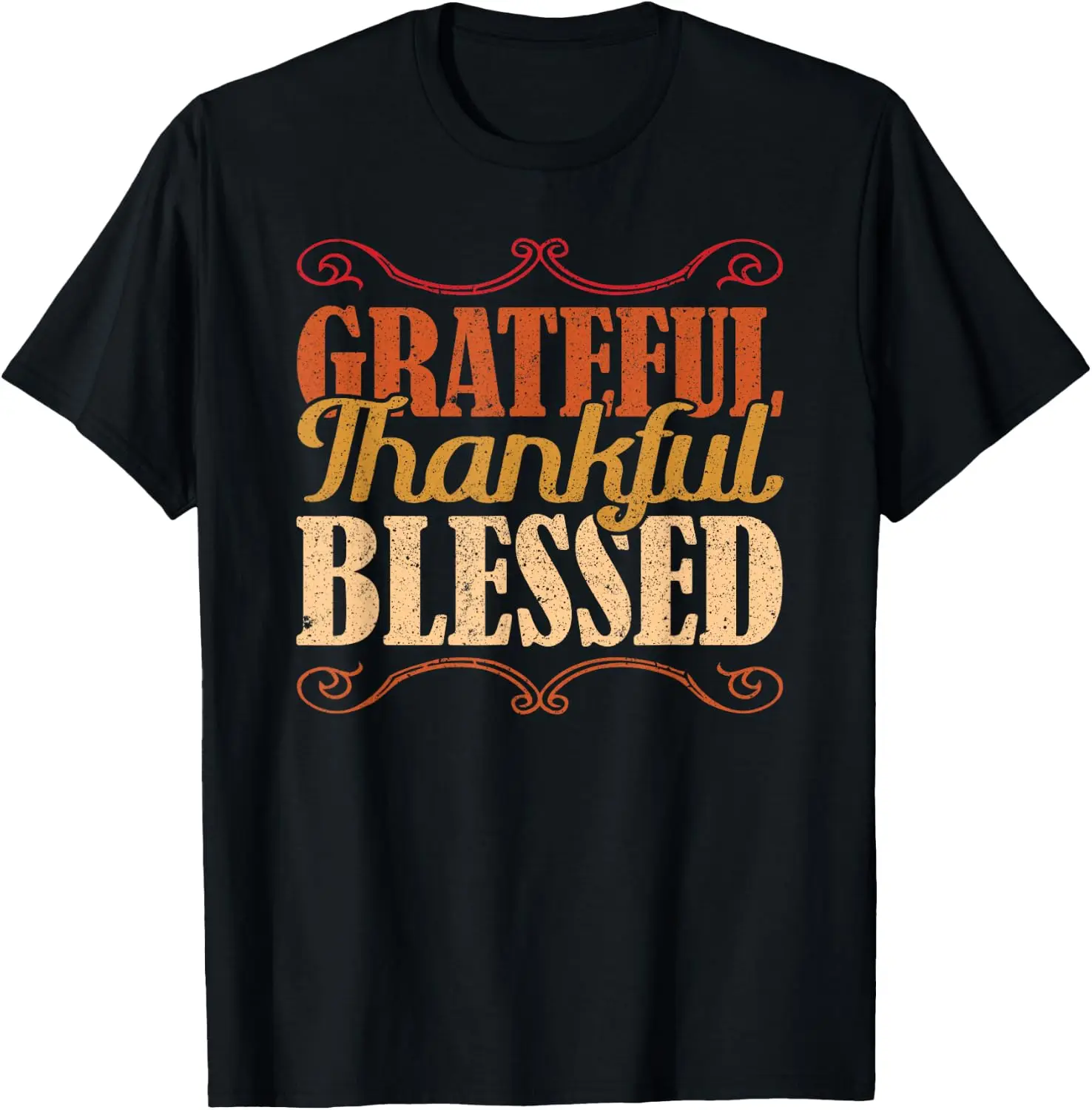 Grateful Thankful Blessed Thanksgiving T-Shirt Men's Thanksgiving Day Retro Graphic Print T‑Shirt, Casual Short Sleeve Crew Neck Cotton Tee, Autumn Fall Holiday Daily Party Tops for Men.